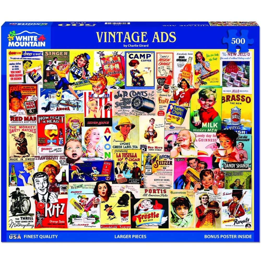 White Mountain Vintage Ads500 Piece Jigsaw Retro puzzle NWT USA